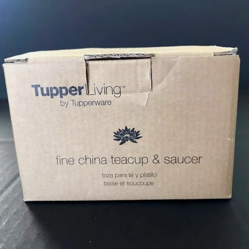 NIB White Fine China Teacup Cup Saucer Set TupperLiving by Tupperware New